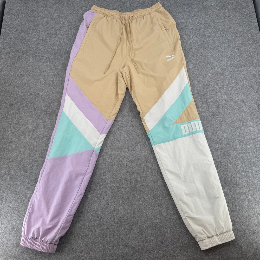 Puma Track Pants Womens S Diamond Supply Co Colorblock Tan Purple Teal EUC